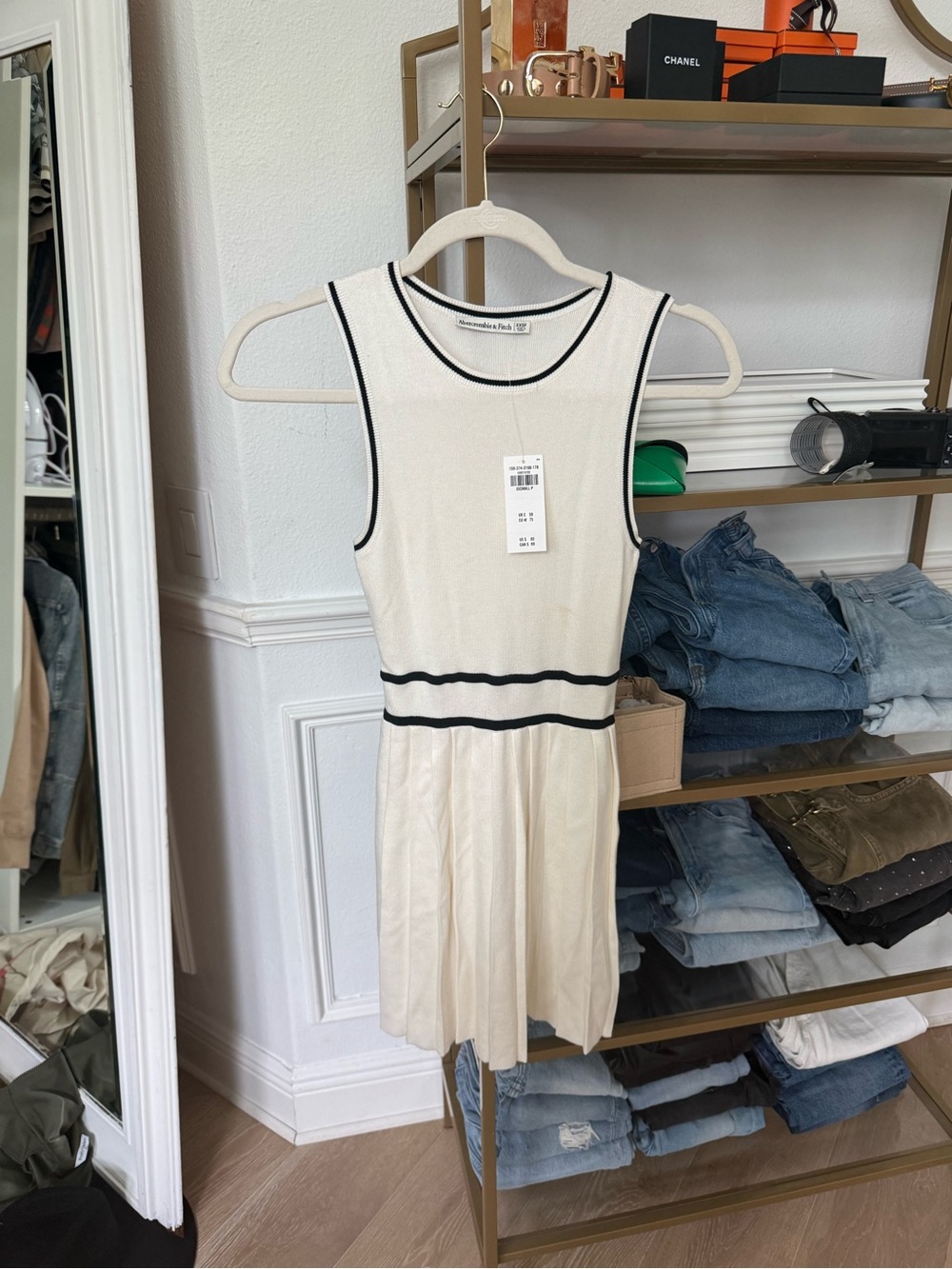 Abercrombie & Fitch Cream Tank Dress with Black Trim XXSP